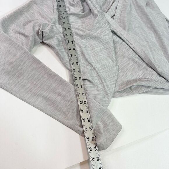 Zyia Top Womens Medium Heather Gray Active Haze Yoga Wrap Shawl Hooded Thumbhole - Picture 3 of 8